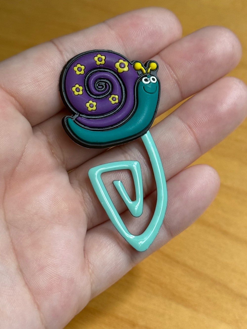 Y2K Daisy Smiling Snail Reading Paperclip Bookmark Page Keeper Purple Teal Blue